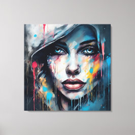 Impressão Em Tela Quadro abstrato rosto de mulher azul cinza etc...