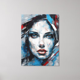 Impressão Em Tela Quadro abstrato rosto de mulher azul, cinza, preto