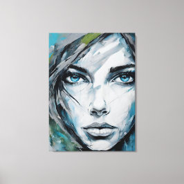 Impressão Em Tela Quadro abstrato rosto de mulher azul, cinza, preto