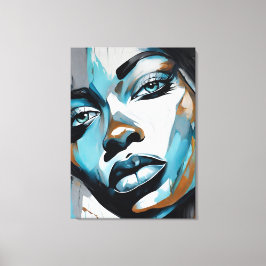 Impressão Em Tela Quadro abstrato rosto de mulher azul, cinza, preto