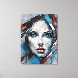 Impressão Em Tela Quadro abstrato rosto de mulher azul, cinza, preto