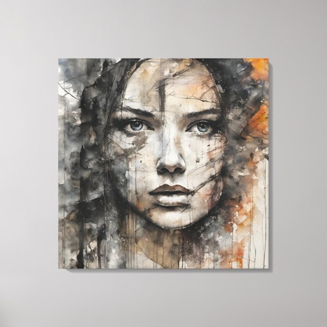 Impressão Em Tela Quadro abstrato rosto de mulher marrom e branco (Frente)