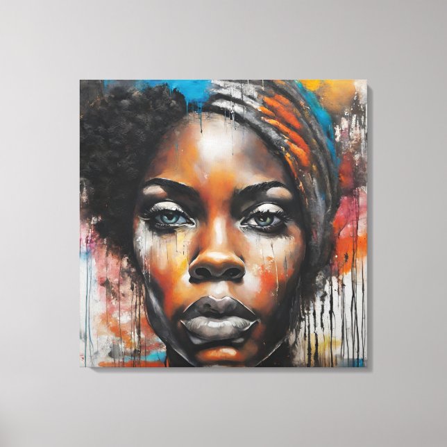 Impressão Em Tela Quadro abstrato rosto de mulher negra (Frente)