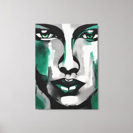 Impressão Em Tela Quadro abstrato rosto de mulher verde cinza preto 