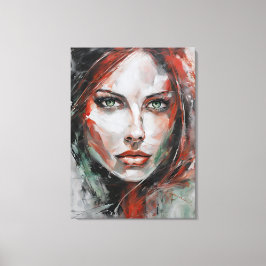 Impressão Em Tela Quadro abstrato rosto de mulher vermelho cinza