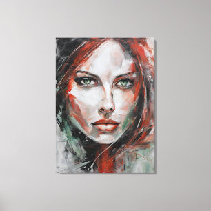 Impressão Em Tela Quadro abstrato rosto de mulher vermelho cinza