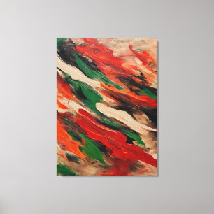 Impressão Em Tela Quadro abstrato, vermelho, verde, bege e laranja