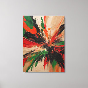 Impressão Em Tela Quadro abstrato, vermelho, verde, bege e laranja