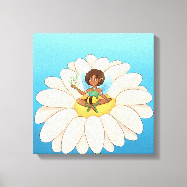 Impressão Em Tela quadro com fada em cima de uma flor (Frente)