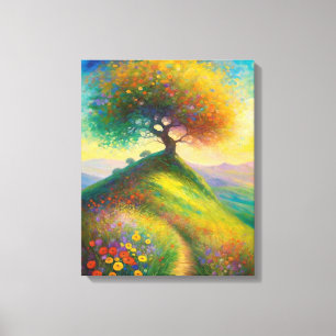 Impressão Em Tela Quadro de Árvores de Colina de Flores Selvagem de
