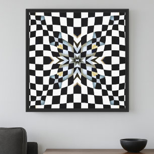 Impressão Em Tela Quadro de verificação de Abstrato moderno preto e 