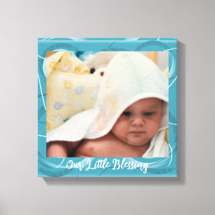 Impressão Em Tela Quadro em Tela Azul Abstrato com Foto de Bebê