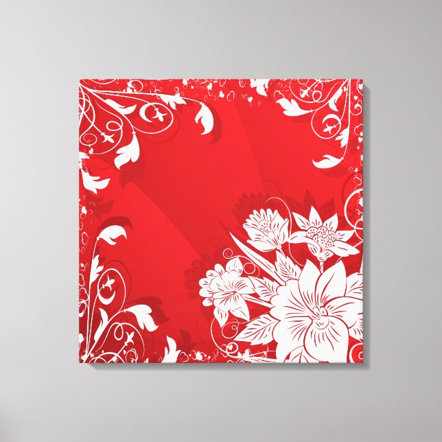 Impressão Em Tela Quadro Floral Vermelho e Branco (Frente)