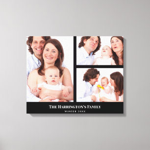 Impressão Em Tela Quadro Preto de Colagem de Fotos da Família de Seç