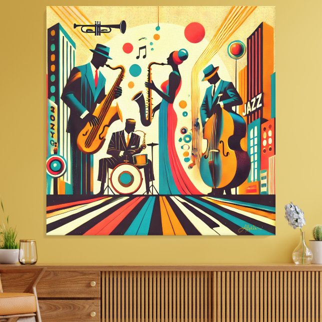 Impressão Em Tela Quarteto da Era do Jazz de Meados do Século (Insitu(Sala de estar))