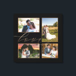Impressão Em Tela Quatro Fotos de Casamento Colagem Amor Script Pret<br><div class="desc">Exiba memórias felizes do seu dia de casamento em sua casa com esta colagem de 4 fotos, na qual você pode facilmente trocar por suas quatro fotos favoritas. A palavra Amor sobrepõe as imagens ligeiramente e está definida em elegante letra cursiva dourada. A cor de fundo preta pode ser alterada...</div>