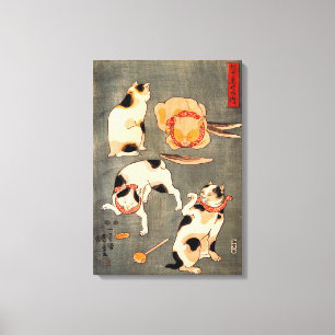 Impressão Em Tela Quatro gatos em diferentes postes ilustrando japon