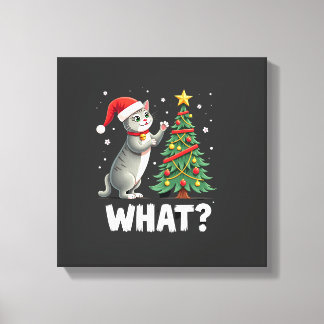 Impressão Em Tela Que Gato Divertido Empurrando Árvore de Natal Sobr