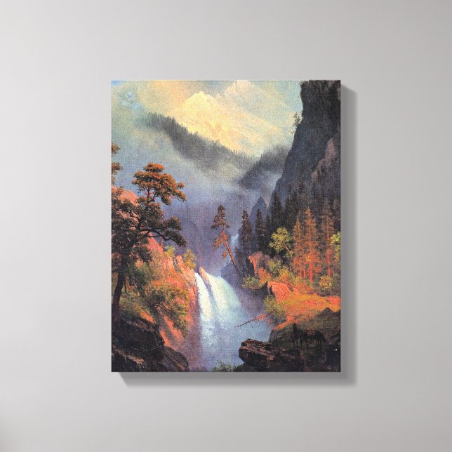 Impressão Em Tela Quedas em cascata no Sunset, pintura de arte fina. (Frente)