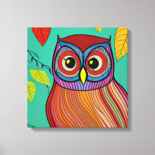 Impressão Em Tela Quirky Colorful Folk Art Abstrato Owl