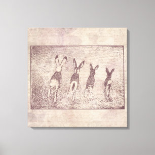 Impressão Em Tela Rabbits Vintage Arte Coelhinha e Script Flor Flora