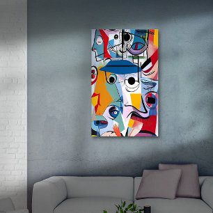 Impressão Em Tela Rabiscos Cubistas Cartoon Retrô 01