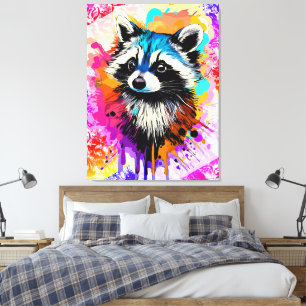 Impressão Em Tela Racoon - Panda de Lixo de Pintura Colorida do Raco