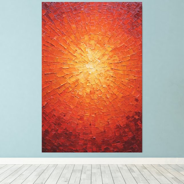 Impressão Em Tela Radiante Sol Explodindo em Amarelo e Vermelho Text (Insitu(piso de madeira))