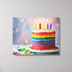 Impressão Em Tela Rainbow Birthday Cake