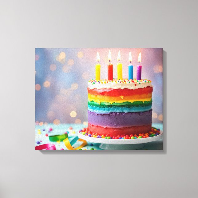 Impressão Em Tela Rainbow Birthday Cake (Frente)