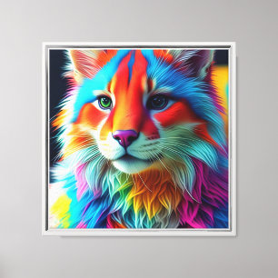 Impressão Em Tela Rainbow Colour Furry Cat-68587
