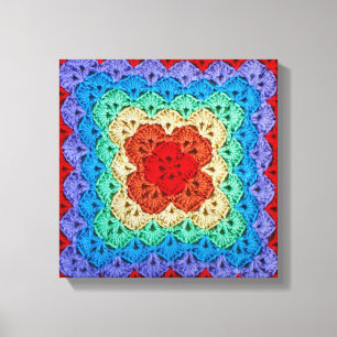 Impressão Em Tela Rainbow Crochet Granny Square