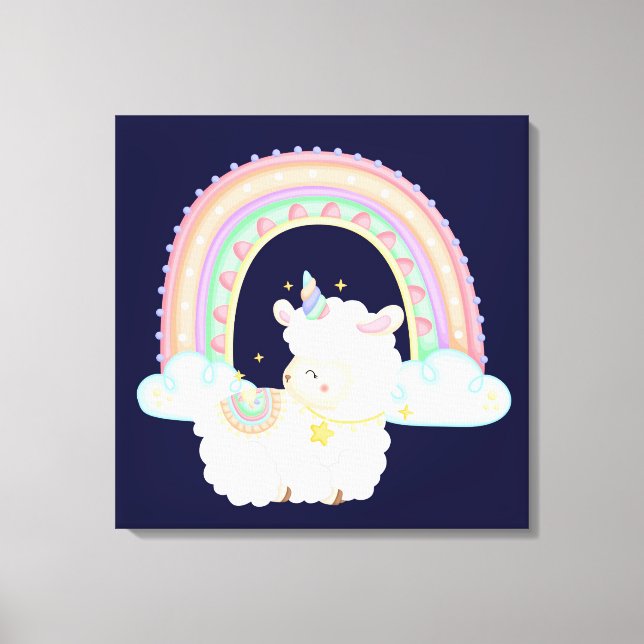 Impressão Em Tela Rainbow e Unicorn Lamb (Frente)