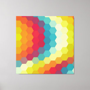 Impressão Em Tela Rainbow Retro Hexagonal Sem Vista