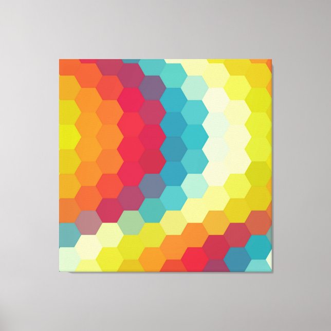 Impressão Em Tela Rainbow Retro Hexagonal Sem Vista (Frente)