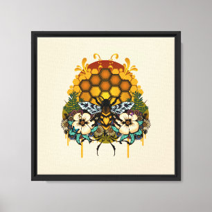 Impressão Em Tela Rainha Abelha Floral Favo de Mel Jardim Botânico