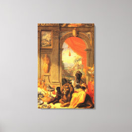 Impressão Em Tela Rainha Africana e Filho com Leão no Palácio