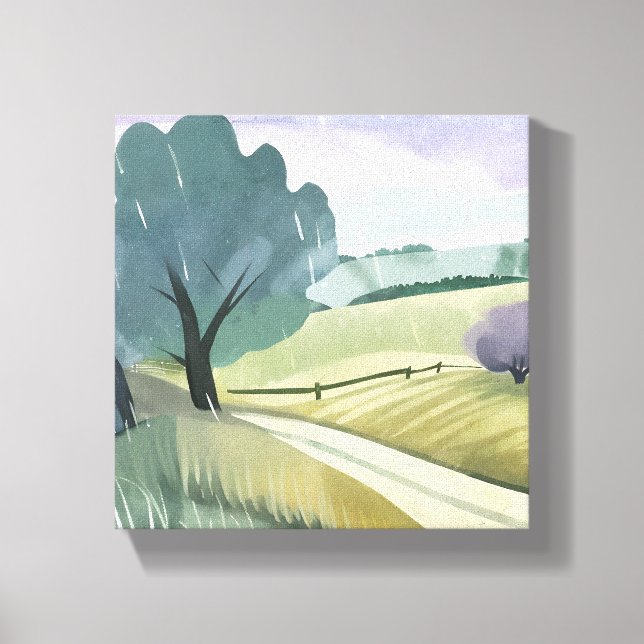 Impressão Em Tela Rainy Day | Paisagem de Colinas de Aquarela Nature (Frente)