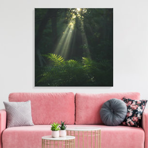 Impressão Em Tela Raios de Sol na Floresta Encantada Arte de Parede
