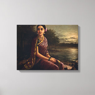 Impressão Em Tela Raja Ravi Varma - Radha Na Lua