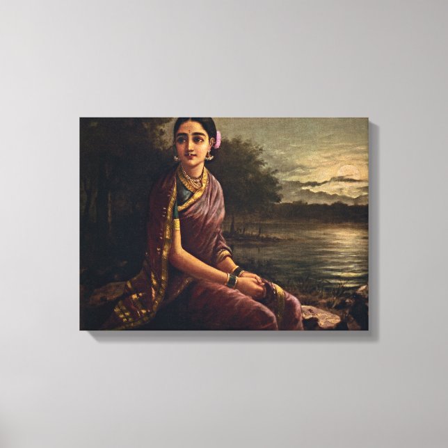 Impressão Em Tela Raja Ravi Varma - Radha Na Lua (Frente)