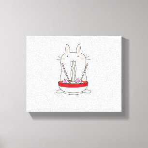 Impressão Em Tela Ramen Bunny Japonês Noodles Kawaii Rabbit Tee Gi