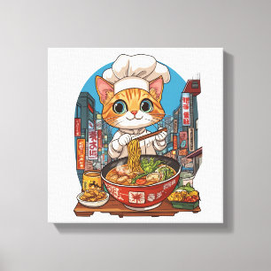 Impressão Em Tela Ramen Neko � Gato Engraçado Chef Anime Comida