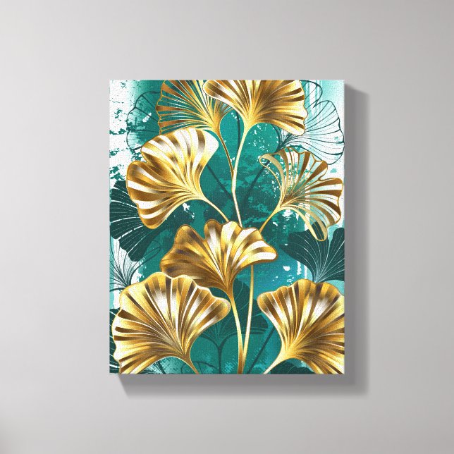 Impressão Em Tela Ramificação com Ouro deixa Ginko Biloba (Frente)