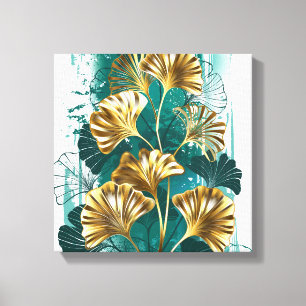 Impressão Em Tela Ramificação com Ouro deixa Ginko Biloba