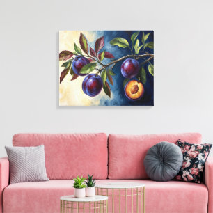 Impressão Em Tela Ramo de Ameixas Roxas Arte em Pintura a Óleo Contr