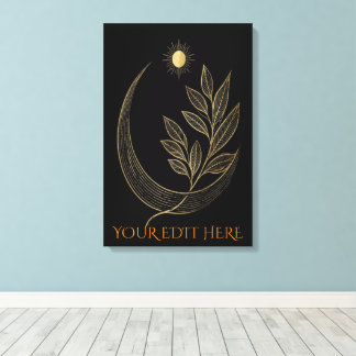 Impressão Em Tela Ramo Dourado Zen Espírito Sol e Lua Crescente