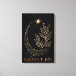 Impressão Em Tela Ramo Dourado Zen Espírito Sol e Lua Crescente