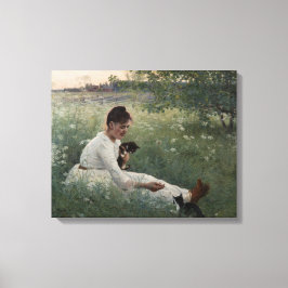 Impressão Em Tela Rapariga com Gatos na Paisagem de Verão (Kittens)