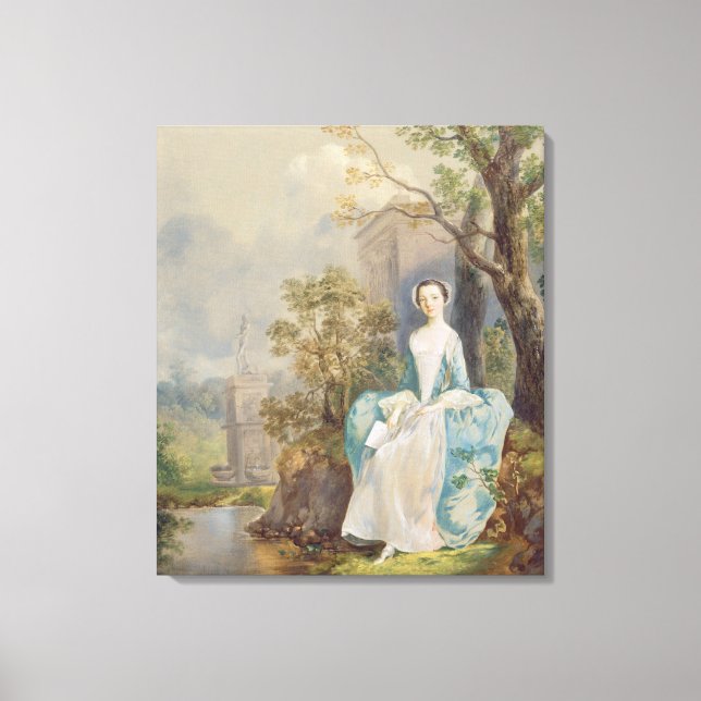 Impressão Em Tela Rapariga com um Livro Sentado em um Parque, c.1750 (Frente)